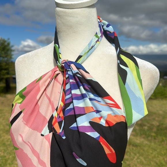 NWT Natori tropical Monstera Jumpsuit halter flare leg Retro - Picture 4 of 10